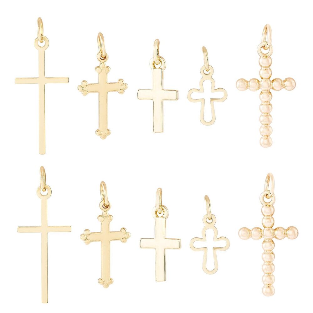 8108 10Pcs Brass Cross Charm Pendants Real 18K Gold Plated Cross Charms